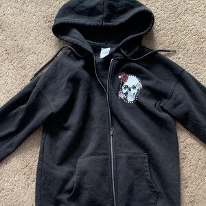 No Boundaries Black Hoodie with Skull and Floral Design